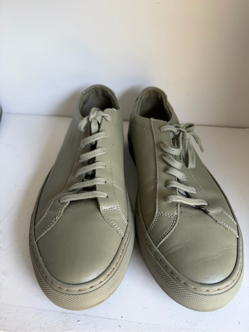 Common Projects Men’s Leather Sneakers in Sage Green Made in Italy